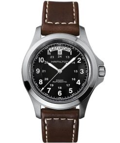 Hamilton Khaki King Auto Black Dial Brown Leather Strap Watch, 40mm