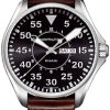 Hamilton Khaki Aviation Pilot Day Date Quartz Black Dial Brown Leather Strap Watch, 42mm