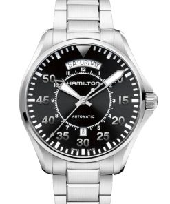 Hamilton Khaki Aviation Pilot Day Date Auto Black Dial Stainless Steel Bracelet Watch, 42mm