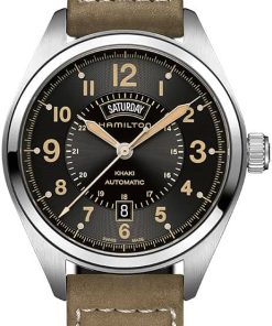 Hamilton Khaki Field Day Date Auto Black Dial Tan Leather  Watch, 42mm