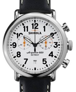 Shinola The Runwell Chrono White Dial Black Leather Strap Watch, 41mm