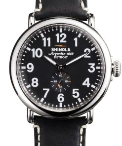 Shinola The Runwell Black Dial Leather Strap Watch, 47mm