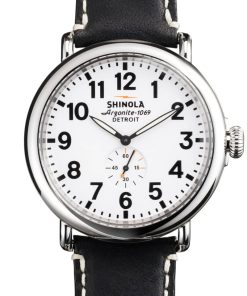 Shinola The Runwell White Dial Black Leather Strap Watch, 47mm