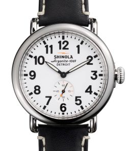 Shinola The Runwell White Dial Black Leather Strap Watch, 41mm