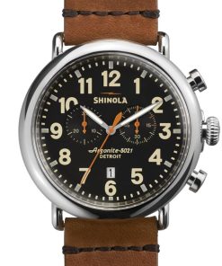 Shinola The Runwell Chrono Black Dial Tan Strap Watch, 47mm