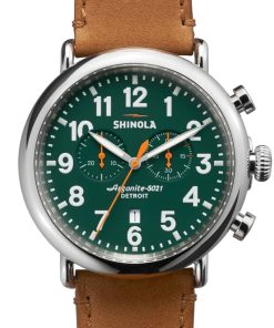 Shinola The Runwell Chrono Green Dial Brown Leather Strap Watch, 47mm