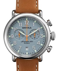 Shinola The Runwell Chrono Slate Blue Dial Tan Leather Strap Watch, 41mm