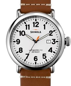 Shinola The Runwell White Dial Maple Leather Strap Watch, 47mm