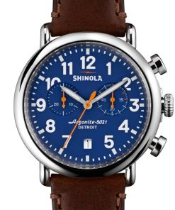 Shinola The Runwell Chrono Blue Dial Teak Leather Strap Watch, 41mm