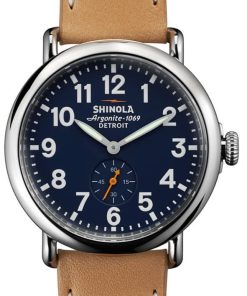 Shinola The Runwell Blue Dial Natural Leather Strap Watch, 41mm