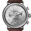 Shinola The Runwell Chrono Silver Sunray Dial Brown Leather Watch, 47mm