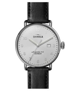 Shinola The Canfield Silver Sunray Dial Leather Watch, 43mm