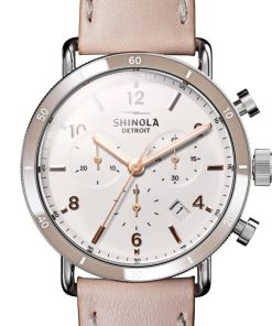 Shinola The Canfield Sport White Dial with Blush Leather Strap Watch, 40mm