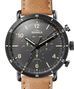 Shinola The Canfield Sport Gray Dial Natural Leather Strap Watch, 45mm