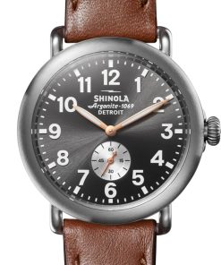 Shinola The Runwell Gunmetal Sandblast Sunray Dial Leather Watch, 41mm