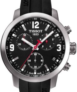 Tissot PRC 200 Chronograph Black Dial Silicone Strap Watch, 42mm