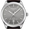 Tissot PR 100 Powermatic 80 Rhodium Dial Brown Leather Strap Watch, 39mm
