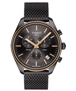 Tissot PR 100 Chronograph Anthracite Dial Gun Stainless Steel Bracelet Watch, 41mm