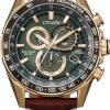 Citizen PCAT Green Dial Leather Watch, 43mm