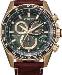 Citizen PCAT Green Dial Leather Watch, 43mm