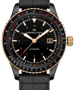 Hamilton Khaki Aviation Converter Auto Black Dial & Leather Strap Watch, 42mm