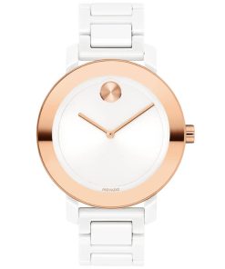 Movado BOLD Evolution White Dial & Ceramic Link Bracelet Watch, 36mm