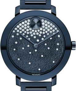 Movado BOLD Evolution Frosted Blue w/ Crystals Dial & Link Bracelet Watch, 34mm