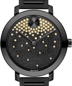 Movado BOLD Evolution Frosted Black w/ Crystals Dial & Link Bracelet Watch, 34mm