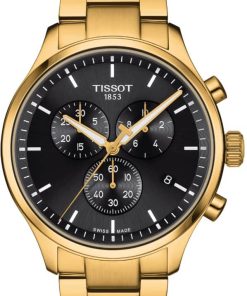 Tissot Chrono XL Classic Black Dial Yellow Gold Bracelet Watch, 45mm