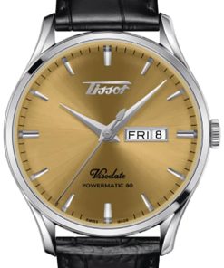 Tissot Heritage Visodate Powermatic 80 Champagne Dial Black Leather Watch, 42mm