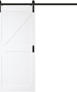 Renin Stone 36 In. W x 84 In. H Easy-Build K-Style White Textured Wood Barn Door