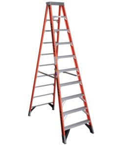 WERNER 7410 Step Ladder, 14 ft Max Reach H, 9-Step, 375 lb, Type IAA Duty Rating, 3 in D Step, Fiberglass