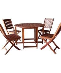 Seasonal Trends IP242-028SET Folding Dining Set, 4 pcs-Piece, 200 lbs. Seating, Round Table, Wood Tabletop