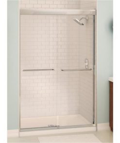 Maax Aura 48 In. W. X 71 In. H. Chrome Frameless Clear Glass Sliding Shower Door