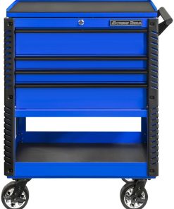 33" 4 Drawer Deluxe Tool Cart with Bumpers, Blue with Black Drawer Pulls