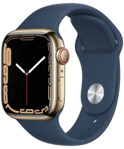 Apple Watch Series 7 GPS & Cellular 41mm Gold Stainless Steel Case With Abyss Blue Sport Band