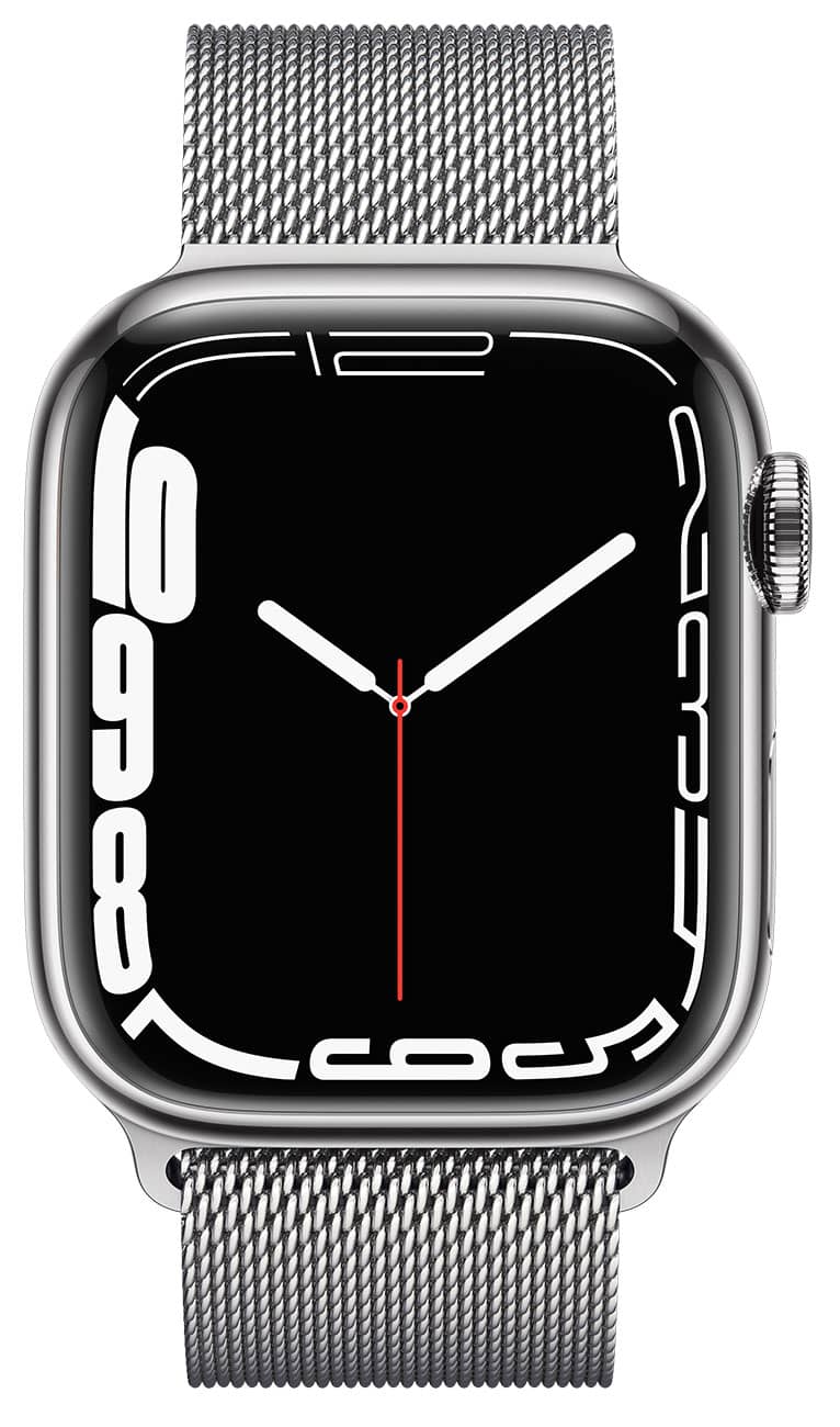 Apple-Watch-Series-7-GPS-Cellular-41mm-Silver-Stainless-Steel-Case-With-Silver-Milanese-Loop-MKHF3LLA-Front-View.jpg