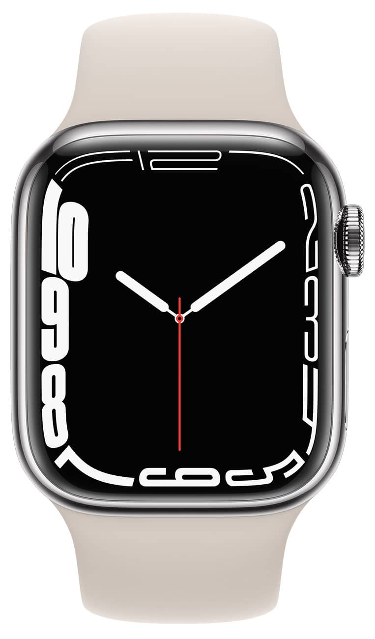 Apple-Watch-Series-7-GPS-Cellular-41mm-Silver-Stainless-Steel-Case-With-Starlight-Sport-Band-MKHE3LLA-Front-View.jpg