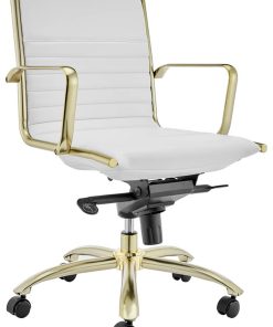 Euro Style Dirk White/Matte Gold Low Back Office Chair