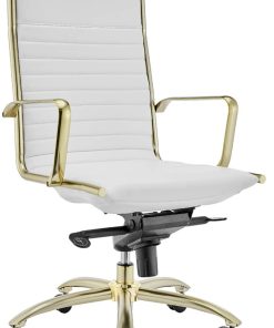 Euro Style Dirk White & Gold High Back Office Chair