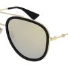 Gucci Aviator Black Sunglasses, Gold Flash Lenses, 57mm