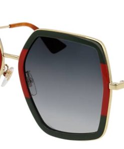 Gucci GG0106S Oversized Hexagonal Sunglasses, Gold Frames, 56mm