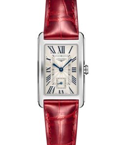 Longines DolceVita Red Strap Watch, Silver Flinique Dial, 37mm