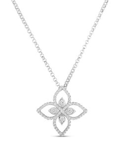 Roberto Coin 18K White Gold Principessa Small Flower Pendant With Diamonds