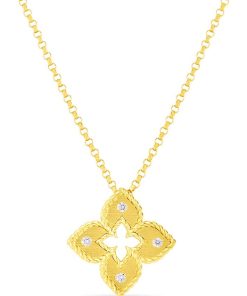 Roberto Coin 18K Yellow Gold Venetian Princess Petite Flower Pendant With Diamond Accents