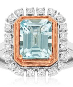 Royal Jewelry 14K White Gold Diamond & Aquamarine Ring