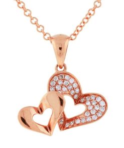 Royal Jewelry 14K Rose Gold Diamond Heart Pendant