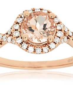 Royal Jewelry 14K Rose Gold Diamond & Morganite Ring