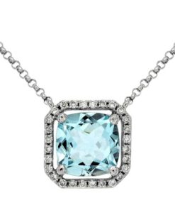 Royal Jewelry 14K White Gold Diamond & Aquamarine Necklace