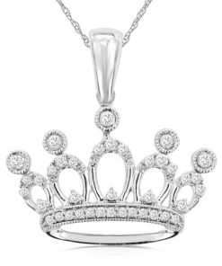 Royal Jewelry 14K White Gold Diamond Crown Pendant